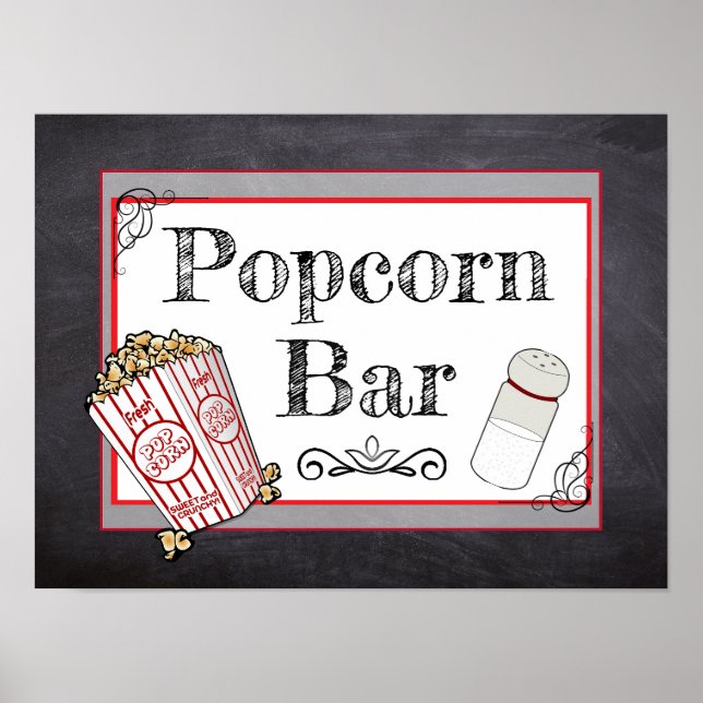 Popcorn Bar Wedding or Baby Shower Sign Poster (Front)