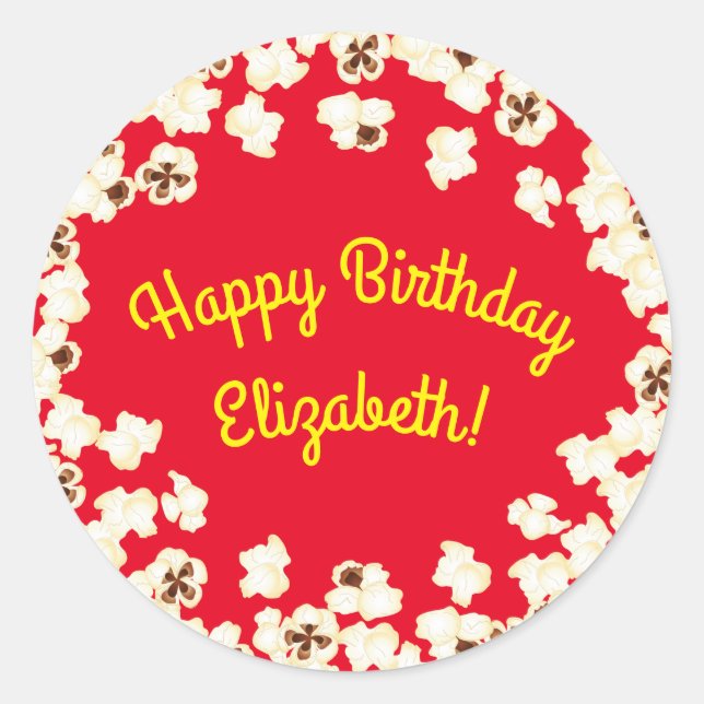 Popcorn Birthday Party Movie Theatre Classic Round Sticker (Front)
