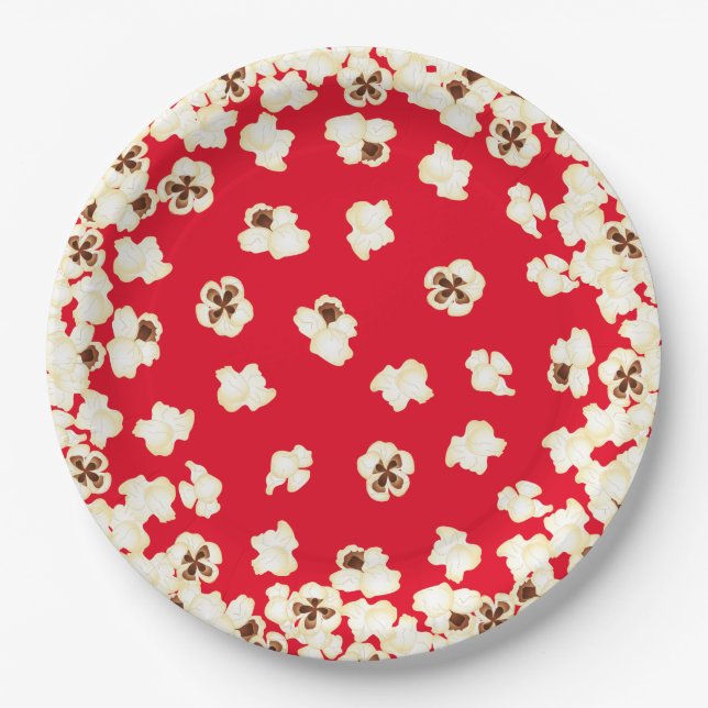 Popcorn Birthday Party Movie Theatre Paper Plate (Front)