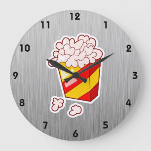 Popcorn; Brushed metal-look Large Clock