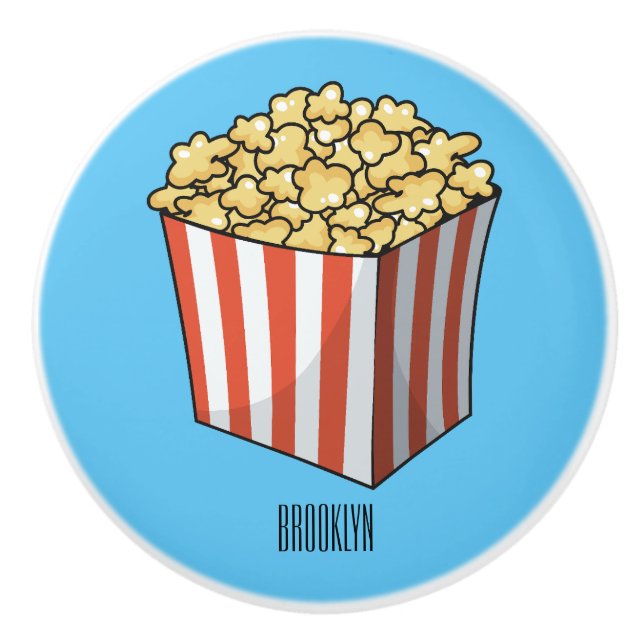 Popcorn cartoon illustration  ceramic knob (Front)