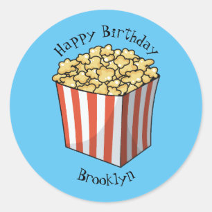 Popcorn cartoon illustration  classic round sticker