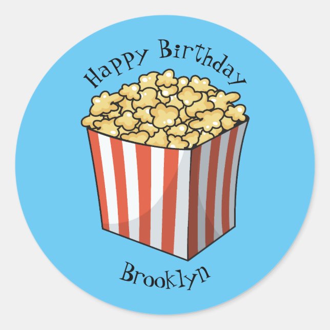 Popcorn cartoon illustration  classic round sticker (Front)