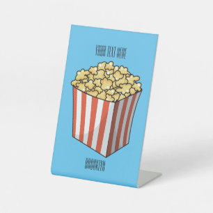 Popcorn cartoon illustration pedestal sign