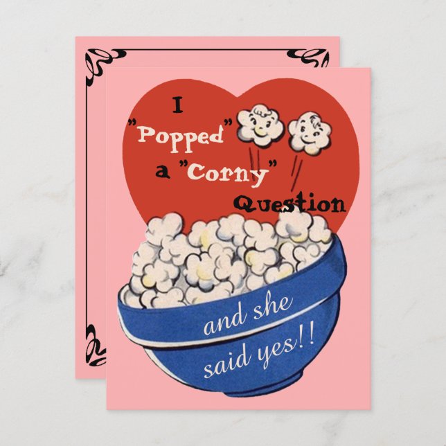 Popcorn Corny Question, Cute Retro Save the Date Invitation (Front/Back)