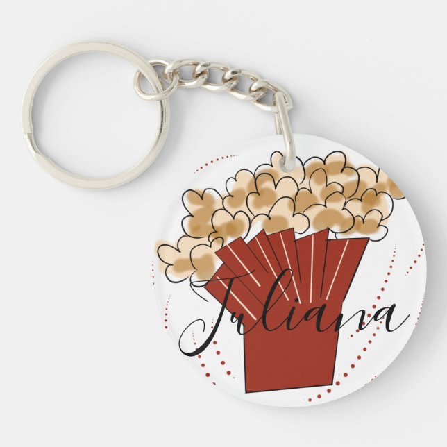 Popcorn Doodle Script Name  Key Ring (Front)