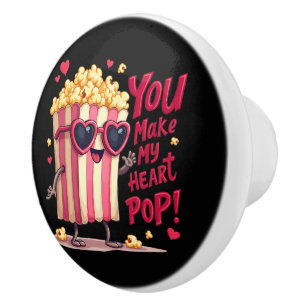 Popcorn Heart Pop Valentine Design Ceramic Knob