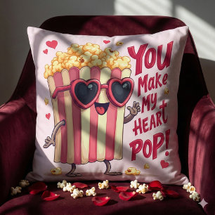 Popcorn Heart Pop Valentine Design Cushion