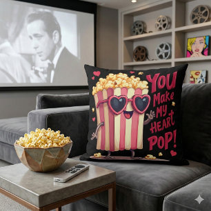 Popcorn Heart Pop Valentine Design Cushion