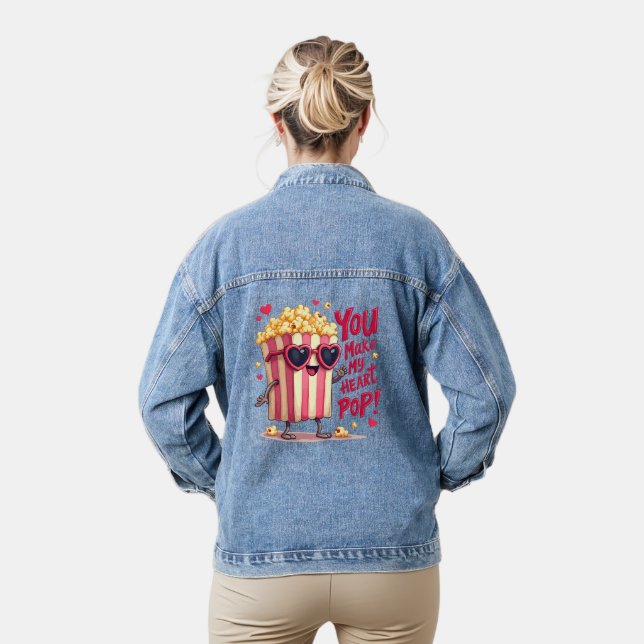 Popcorn Heart Pop Valentine Design Denim Jacket (Model)