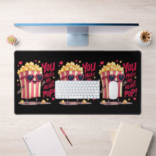 Popcorn Heart Pop Valentine Design Desk Mat