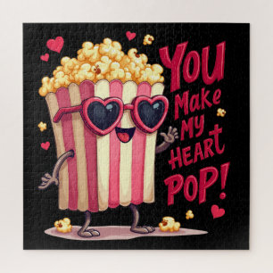 Popcorn Heart Pop Valentine Design Jigsaw Puzzle