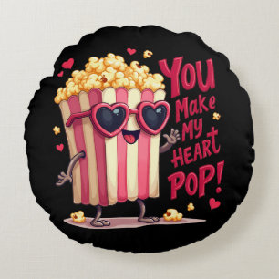 Popcorn Heart Pop Valentine Design Round Cushion