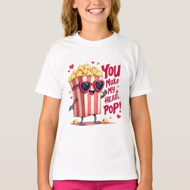Popcorn Heart Pop Valentine Design T-Shirt (Front)