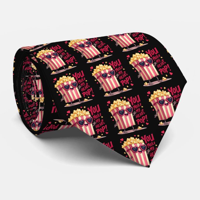 Popcorn Heart Pop Valentine Design Tie (Rolled)