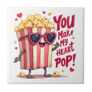 Popcorn Heart Pop Valentine Design Tile