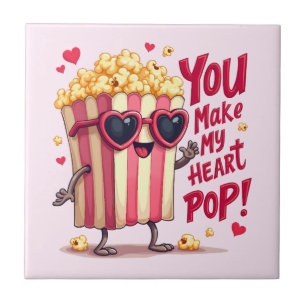 Popcorn Heart Pop Valentine Design Tile