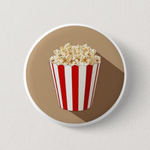 Popcorn in a Red and White Striped Tub 6 Cm Round Badge