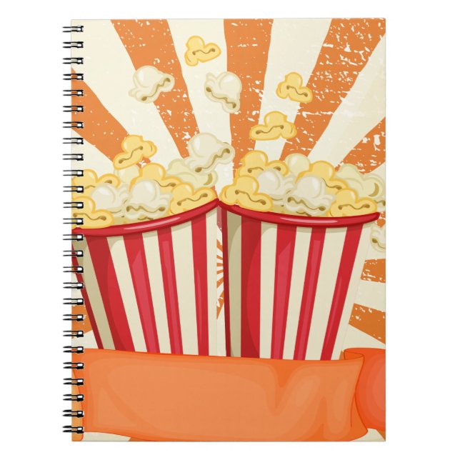 Popcorn in cups with banner spiral notebook (Front)