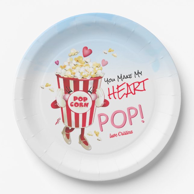 Popcorn Love Funny Paper Plate (Front)