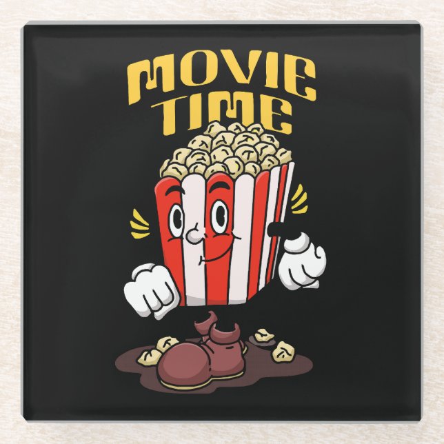 Popcorn Mascot Cartoon Glass Coaster (Front)