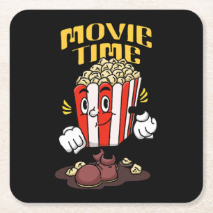 Popcorn Mascot Cartoon Square Paper Coaster