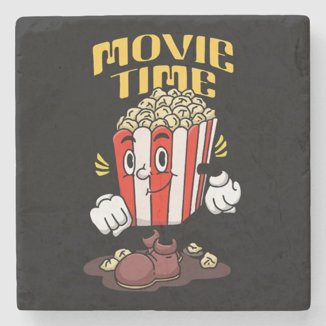 Popcorn Mascot Cartoon Stone Coaster (Front)