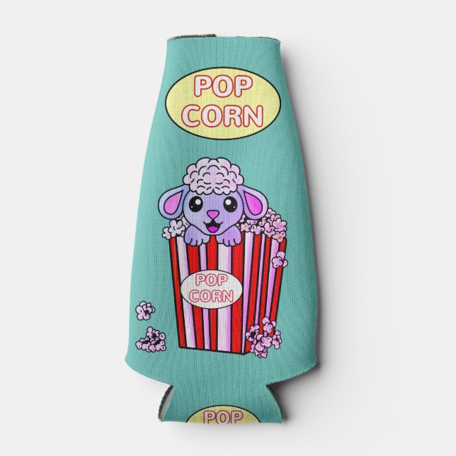 Popcorn Movie Film with Cute Sheep Bottle Cooler (Front)