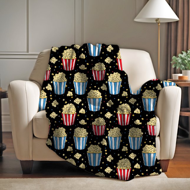Popcorn & Movie Night Magic   in Black Fleece Blanket (Creator Uploaded)