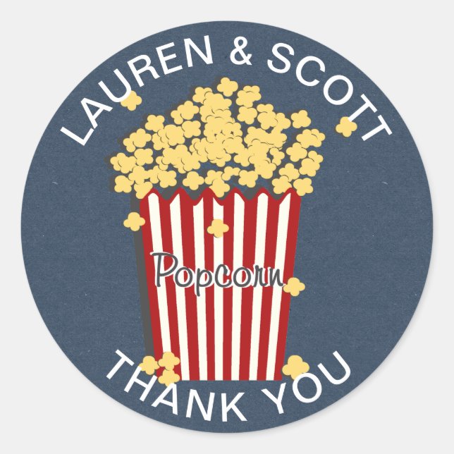 Popcorn Navy Blue and White Classic Round Sticker (Front)