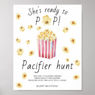Popcorn - pacifier hunt baby shower game poster
