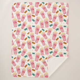 Popcorn Pattern Movie Night Theatre Fun White Sherpa Blanket