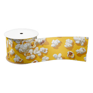 Popcorn Pattern on Yellow Background Satin Ribbon
