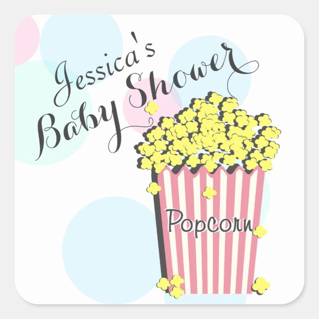 Popcorn Pink Baby Shower Square Sticker (Front)