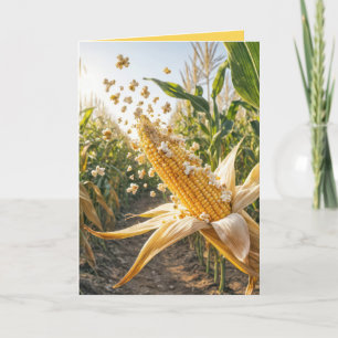 Popcorn Popping On a Corn Cob Card
