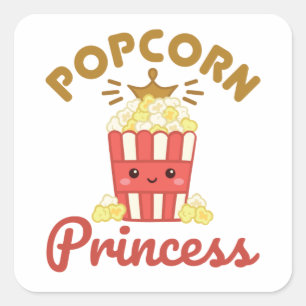 Popcorn Princess Movie Theatre Popcorn Girls Women Square Sticker