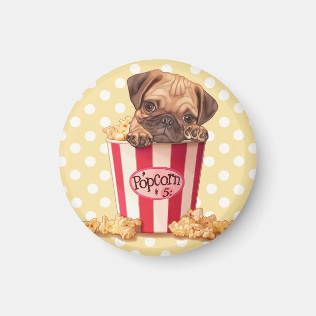 Popcorn Pug Magnet (Front)