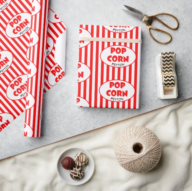 Popcorn Red Stripe Personalised  Wrapping Paper (Crafts)