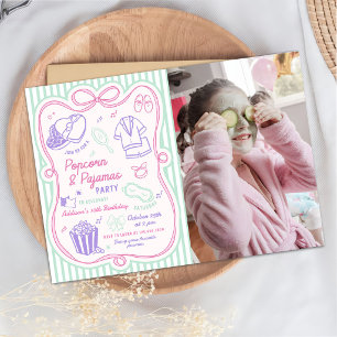 Popcorn Slumber Sleepover Party Birthday Photo Invitation