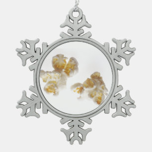 Popcorn Snowflake Pewter Christmas Ornament