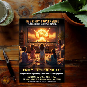 Popcorn Squad Movie Night Birthday Party Invitation