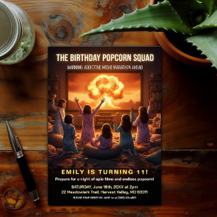 Popcorn Squad Movie Night Birthday Party Invitation