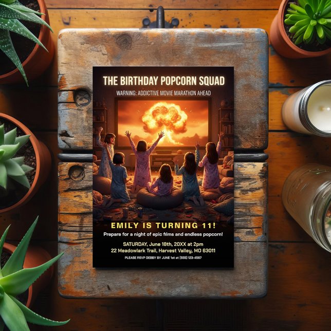 Popcorn Squad Movie Night Birthday Party Postcard (Creator Uploaded)