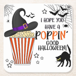 Popcorn trick or treat square sticker paper coaster