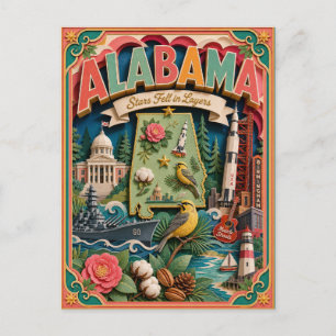 PopCut States Alabama Colourful 3D Paper Art Postcard