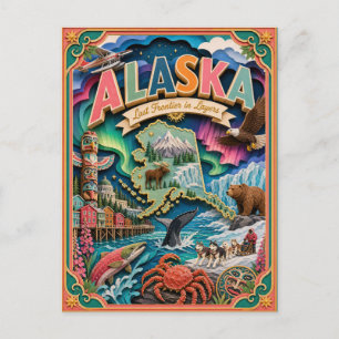 PopCut States Alaska Colourful 3D Paper Art Postcard