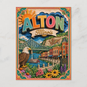 PopCut States Alton Illinois Paper Art Postcard