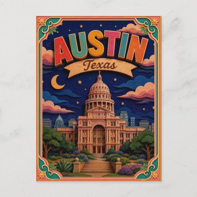 PopCut States Austin Texas Paper Art Postcard (Front)