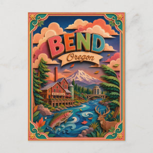 PopCut States Bend Oregon Paper Art Postcard