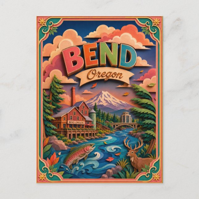 PopCut States Bend Oregon Paper Art Postcard (Front)